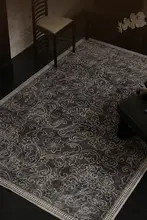 防滑デザインのレトロ風ラグ【リビング用・洗える・グレー・ブラック】