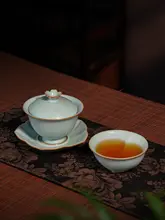 汝窯の花模様ティーセット【陶器製・ギフトにも最適】