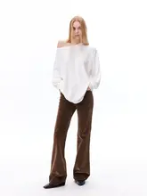 Loala office ヴィンテージコーデュロイ フェルト加工 デニムブーツカットパンツ【ブラウン・秋冬用】