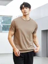 UOE メンズ丸首短袖Tシャツ【高級感あるシルキーコットン・多用途・夏用】