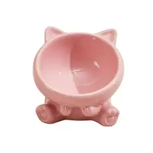 高脚陶器製の猫用食器【二合一・転倒防止・黒ずみ防止】
