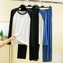 モダール製 メンズ長袖パジャマ【春夏用・シンプル・カジュアル・外出可・パンツ付き】（セットアップ対応）