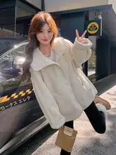 米白色フード付き 羊羔毛コート【女性用・冬用・ゆったりデザイン・厚手】