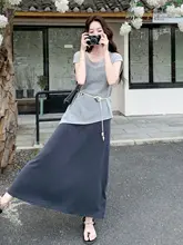 フレンチスタイルのレトロな夏向けコーディネート【透かしデザインのカーディガン・キャミソールドレス】（セットアップ対応）