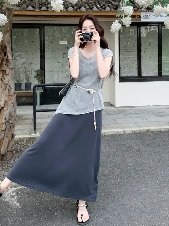 フレンチスタイルのレトロな夏向けコーディネート【透かしデザインのカーディガン・キャミソールドレス】（セットアップ対応）
