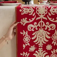 テーブルランナー テーブルクロス 刺繍 ヴィンテージ アメリカン風 上品 赤 お正月 迎春 華やか