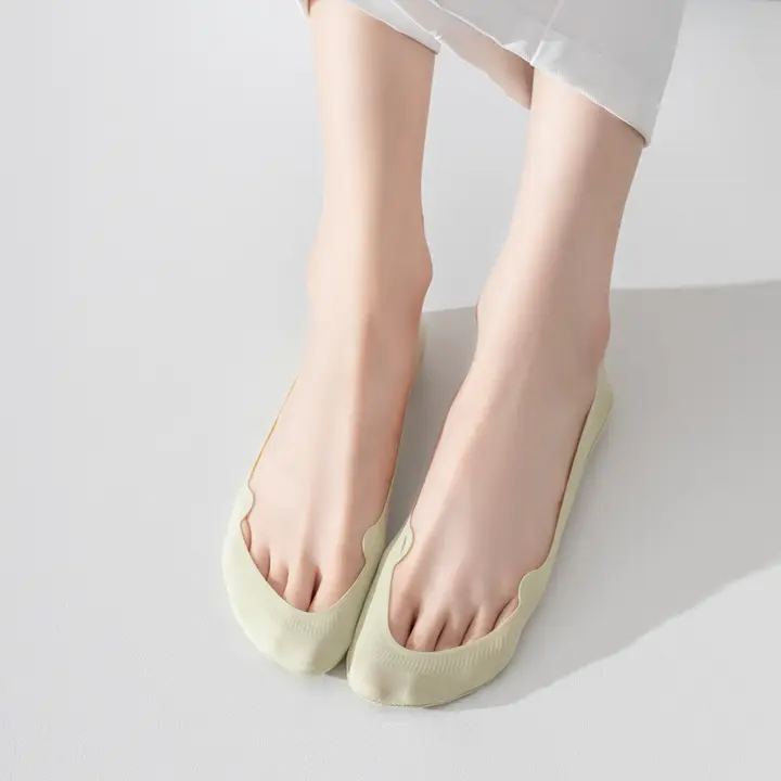 夏用 薄手コットンの滑り止め付き女性用フットカバー【ハイヒール対応・浅口・つま先保護】