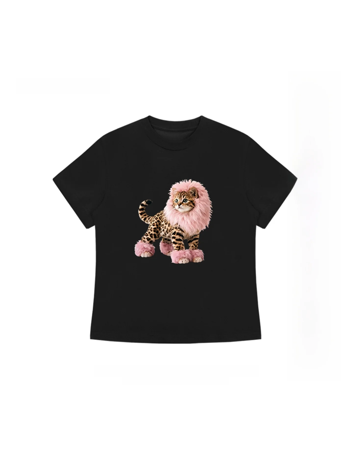 Y2Kスタイルの半袖Tシャツ【レオパード柄・ユニークな猫デザイン】：アウトレット価格とサイズフィットの実際