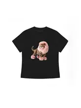 Y2Kスタイルの半袖Tシャツ【レオパード柄・ユニークな猫デザイン】