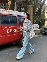 撞色チェック長袖シャツ【カジュアル・レトロ・スリムフィット】