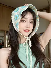レトロ風 三角巾 レディース ヘッドバンド【フラワー編み・可愛い・アウトドア用】