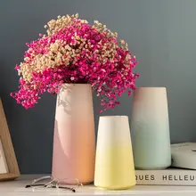 北欧風グラデーションピンク花瓶【口広陶器・シンプルデザイン・インテリア装飾用】