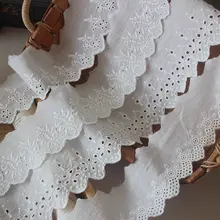 上質コットン糸刺繍片側レーストリム素材【衣服装飾・DIY人形服用】