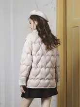 冬用 ダイヤモンドビーズ装飾のドールカラー ハートキルト ピンクのダウンジャケット