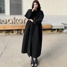 ロングダイヤモンドキルティングコート【厚手・暖かい・韓国スタイル・ゆったりサイズ・膝下丈】