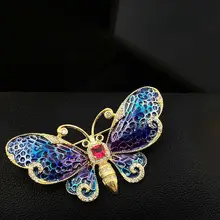 エナメル工芸のレトロな蝶型ブローチ【高級・デザイン良好・コートやスーツに最適】