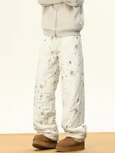 星柄ダイヤモンドチェックワイドレッグコットンパンツ【冬用・加圧と厚手・滑雪対応】