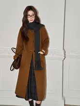 焦糖色の長袖ダブルフェイスキャッシュミールコート【防寒・ファッショナブル】