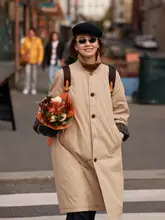極上の柔らかさのキャメルダウン付きロングコート【スタンドカラー・防風・レトロミニマルデザイン】