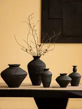 黒い陶器の花瓶 手作り 生け花 茶室 書斎 レトロ おしゃれ 禅の雰囲気