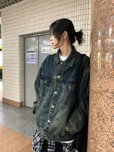 水洗い加工のアメリカンスタイルデニムジャケット【春秋用・ゆったりシルエット・ラペルカラー】