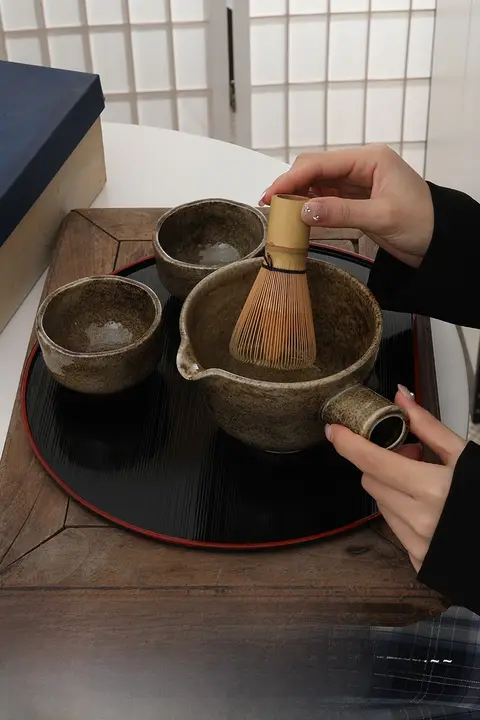 日本唐津焼き 抹茶碗＆茶器【侘寂風デザイン・ダイニング用】（セットアップ対応）