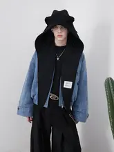 くま耳フード付きウールスカーフ【暖かい・輸入ウール・立体裁断・男女兼用】