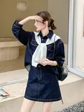レトロデザインのデニムシャツとミニスカート【春秋対応・エレガント・アシンメトリー】（セットアップ対応）
