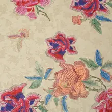 デジタルプリント牡丹柄素材の旗袍風ドレス【サテン生地・ルームウエアに最適】