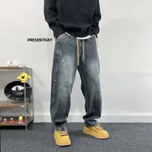 春夏用 メンズデニムパンツ【ワイドストレート・ルーズフィット・ヴィンテージウォッシュ】