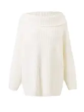 リラクシングオフショルダー白色ニットセーター【レディース・秋冬用・高級感】