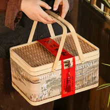 高級手提げ竹編みバスケットタイプの月餅ギフトボックス【流心蛋黄酥用・贈呈用】（セットアップ対応）