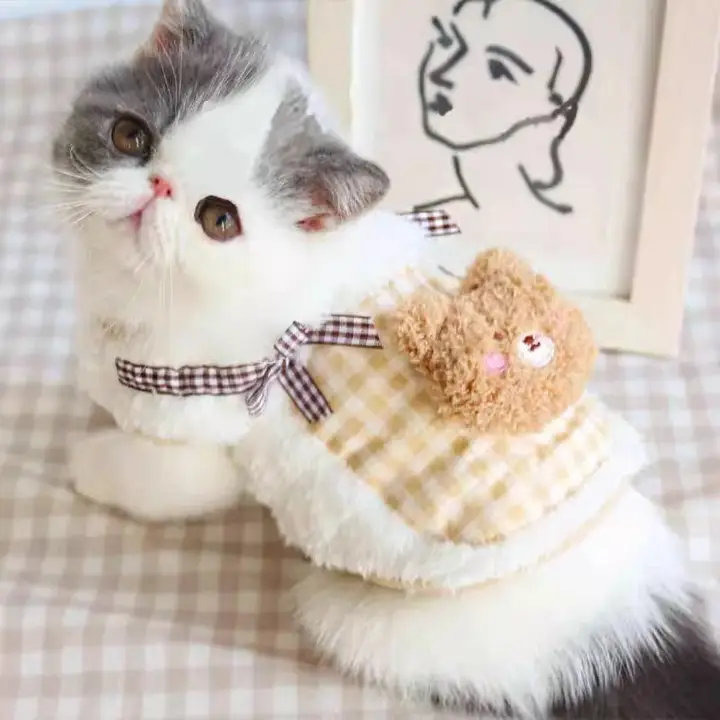 猫用秋冬フリースベスト【保温・防毛・可愛らしいデザイン・イギリス短毛種用】