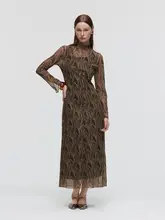 秋のオリジナルデザイン エラスティックメッシュプリントワンピース【二色展開】