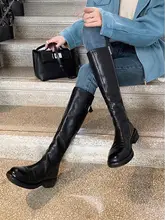 ロングブーツ 女性 秋冬 レトロ 本革 厚底