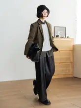 Dotdrobe 特細メリノウールニットセーター【レディース・クルーネック・ミルクホワイト／ミストブルー】