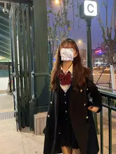 大学風 ダブルボタンコート【ブラック・ウール・中長丈・JKスタイル】