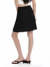 レトロな黒の水玉模様のハイウエストAラインスカート【女性用・夏用・体型カバー】