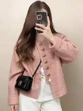 ツイード風 ショートジャケット【春用・ピンク・ボタン付き・小柄向け】