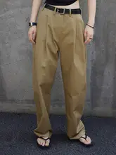 カーキ色 ワイドパンツ【ハイウエスト・したデザイン・カジュアル用】（セットアップ対応）