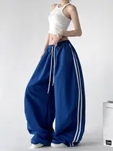 春用 ブルー ワイドレッグパンツ【高腰・細見え・抽绳付き・カジュアル】（セットアップ対応）