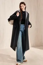 フード付き グレーのウール混ロングコート【冬用・ゆったりシルエット・二重仕立て】
