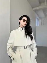 高級感あるダブルコート【ロング丈・女性用・立ち襟・ゆったり・高身長対応】