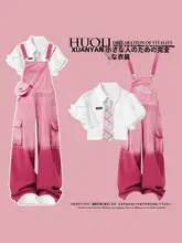 夏のカジュアルコーディネート！サロペット風ビデオストラップパンツ【したデザイン・女性用】（セットアップ対応）