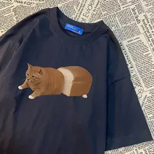 アメリカンレトロ風パン小猫プリントTシャツ【男女兼用・ゆったりサイズ・半袖】