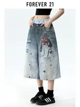 レディース 夏用 ウエストリブの破れデザイン ワイドレッグデニムパンツ【ブルー・ビンテージスタイル・七分丈】