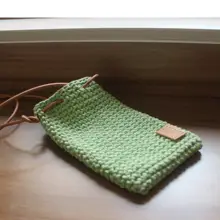 手作り編み込みスマホショルダーバッグ【ミニサイズ・肩掛け・植物性タンニン革・コットン糸】