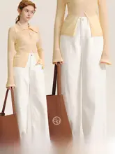 高腰ワイドパンツ【ホワイト・ストレート・ロング丈・フリンジ加工】