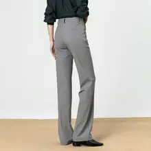 高ウエストストレートパンツ【グレー・ビジネス・通勤用・脚長効果】