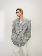 グレーと白の千鳥柄 テーラードジャケット【肩パッド付き・フィット・シンプルデザイン】